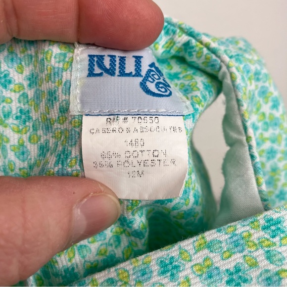 Luli & Me smocked dress green & blue floral sleeveless with bloomers 12 months - Picture 5 of 15